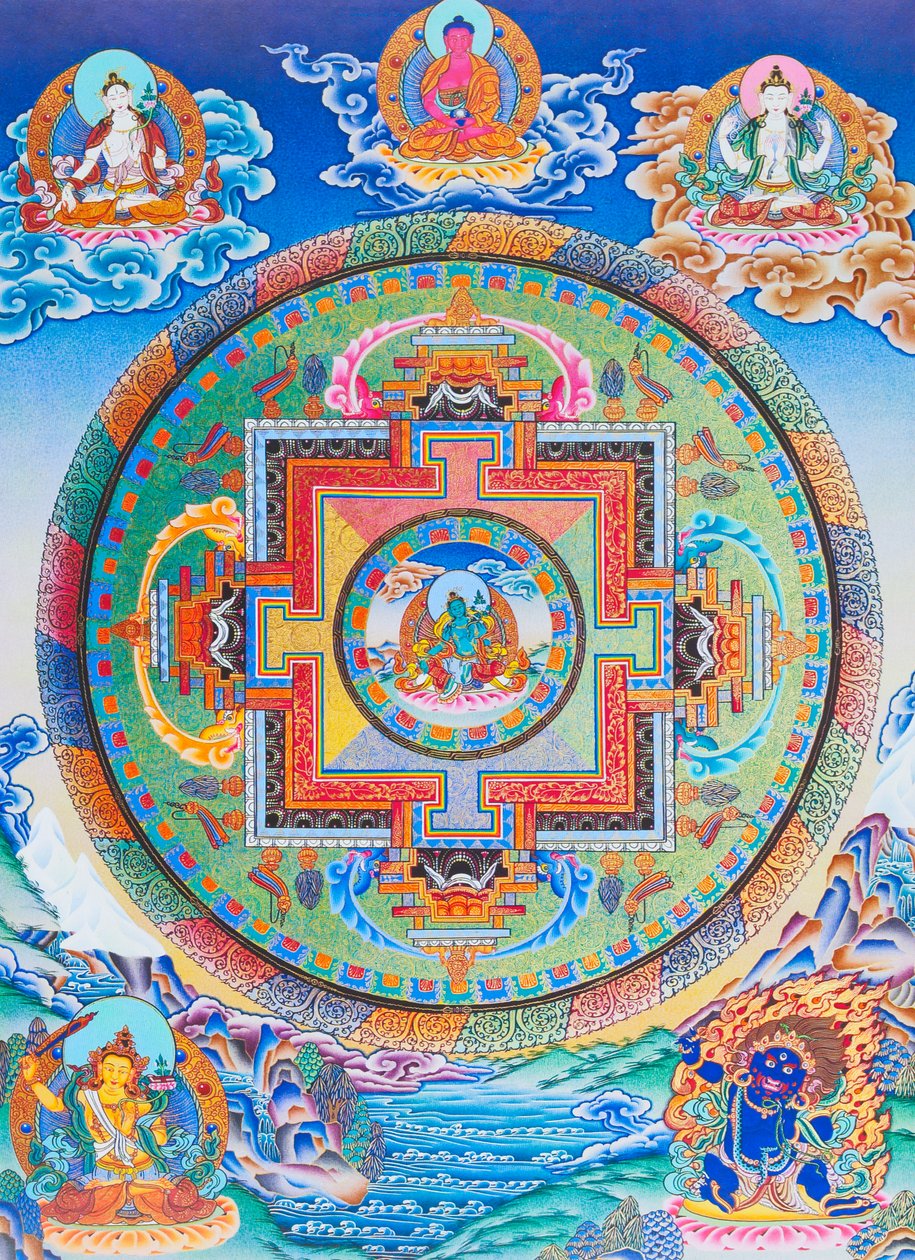 Green Tara Mandala depicting the maternal protector from all dangers in the ocean of existence by School Nepalese