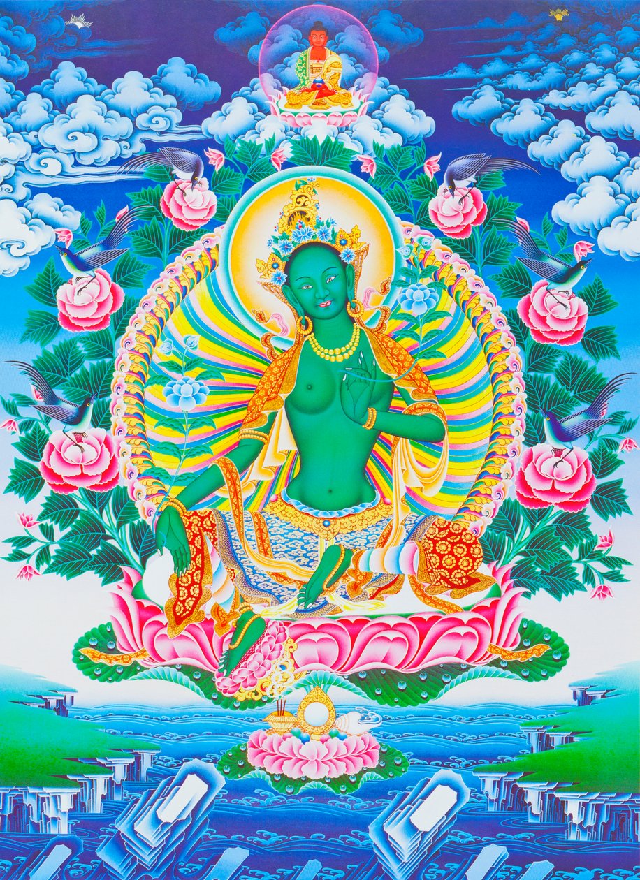 Image Depicting the Green Tara, the Maternal Protector from All Dangers in the Ocean of Existence by School Nepalese