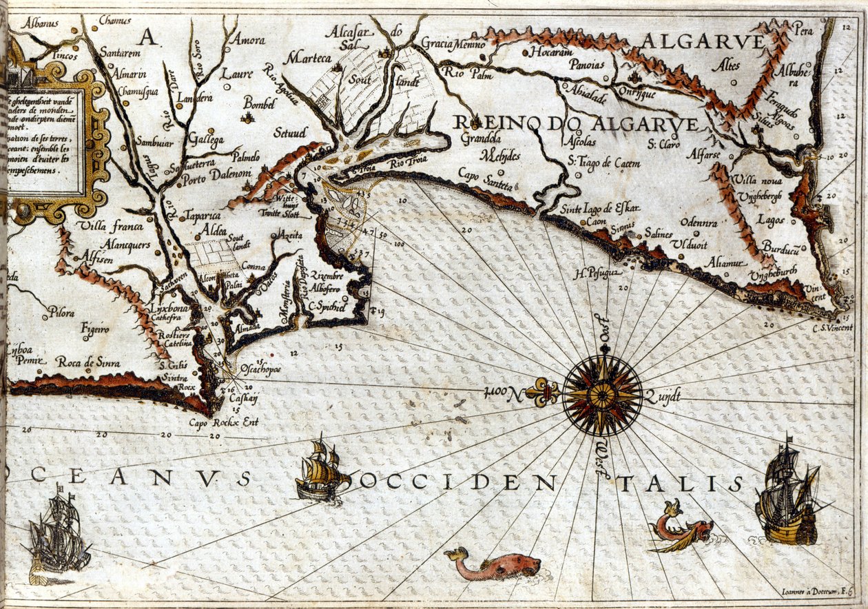 Cape Sagres (or Sacred Cape) at the end of Portugal after the portulan of Luca J. Waghenaer Treesor of zeevaert printed in Leiden in 1592 by School Netherlandish