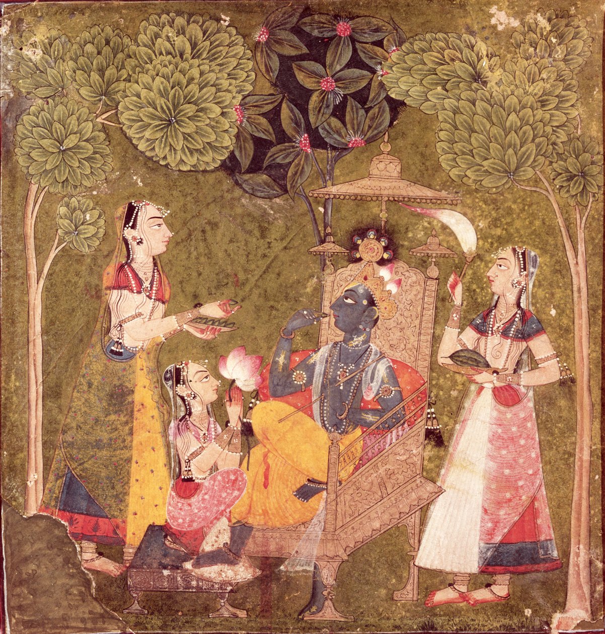 Krishna and maidens, Himachal Pradesh, Pahari School, c.1710 by School Pahari