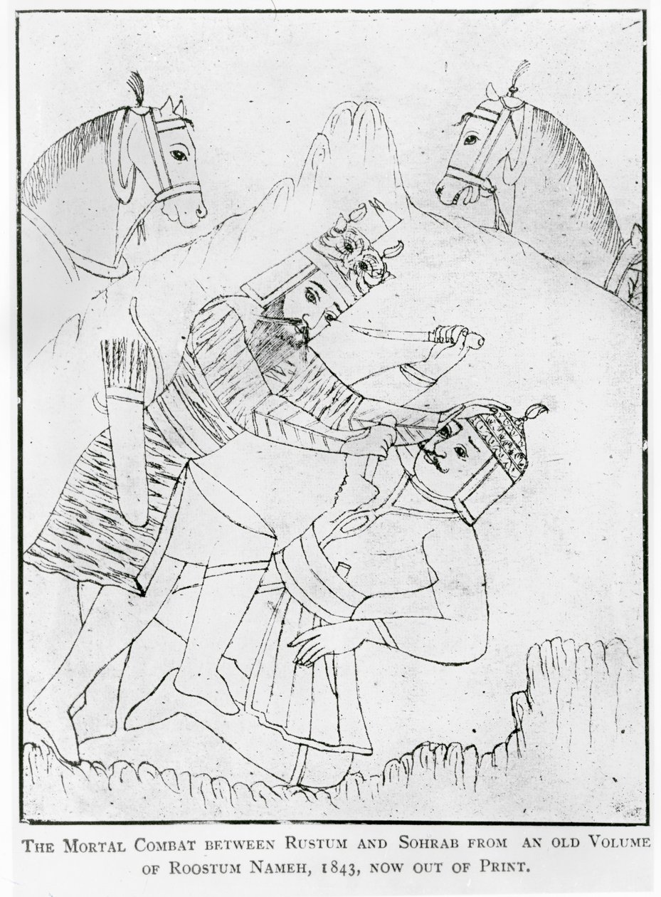 Rustam Unwittingly Kills His Son Suhrab in Battle by School Persian