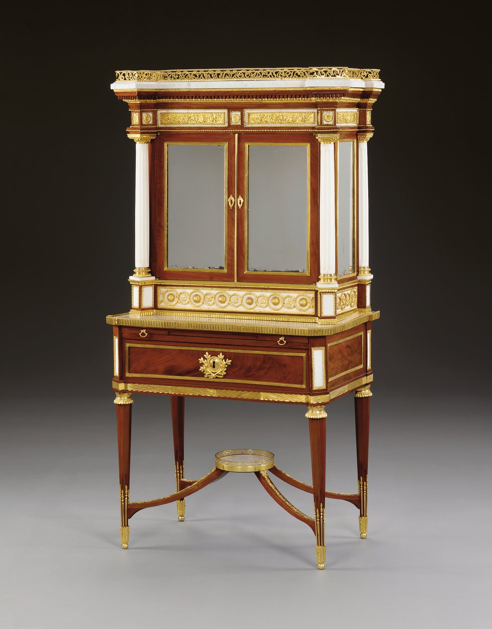 A Russian ormolu-mounted white marble and mahogany bonheur du jour, c.1790 by School Russian