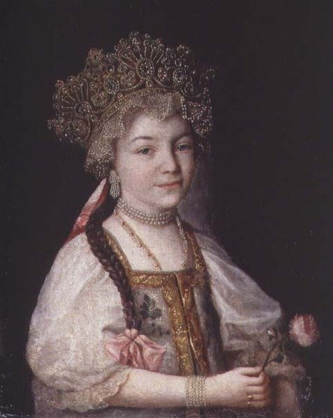 Portrait of Alexandra Pavlovna in Russian National Costume, c.1790 by School Russian