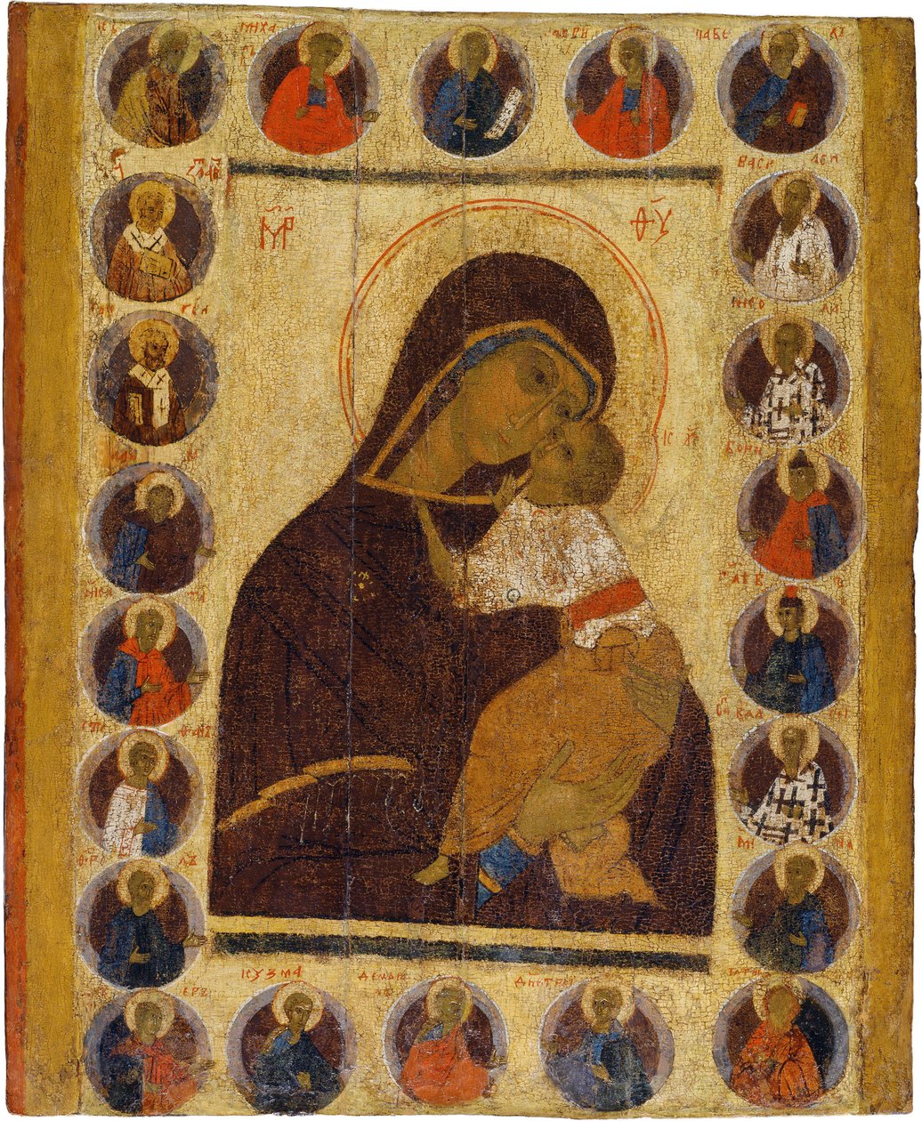 Our Lady of Tenderness with Selected Saints by School Russian