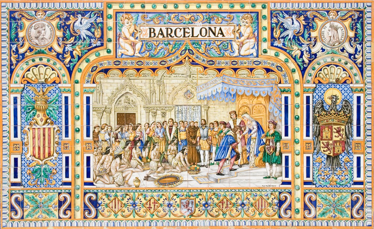 Arrival of Christopher Columbus in Barcelona in 1493 at the court of King Ferdinand II and Queen Isabella I of Castile by School Spanish