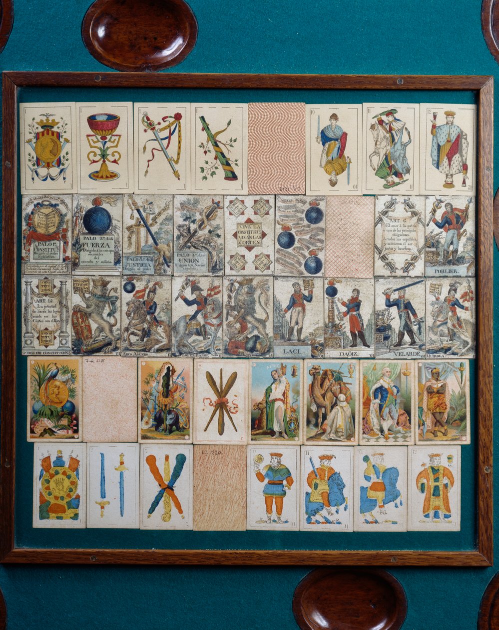 Playing cards, Detail from Catalan card table, Spain by School Spanish