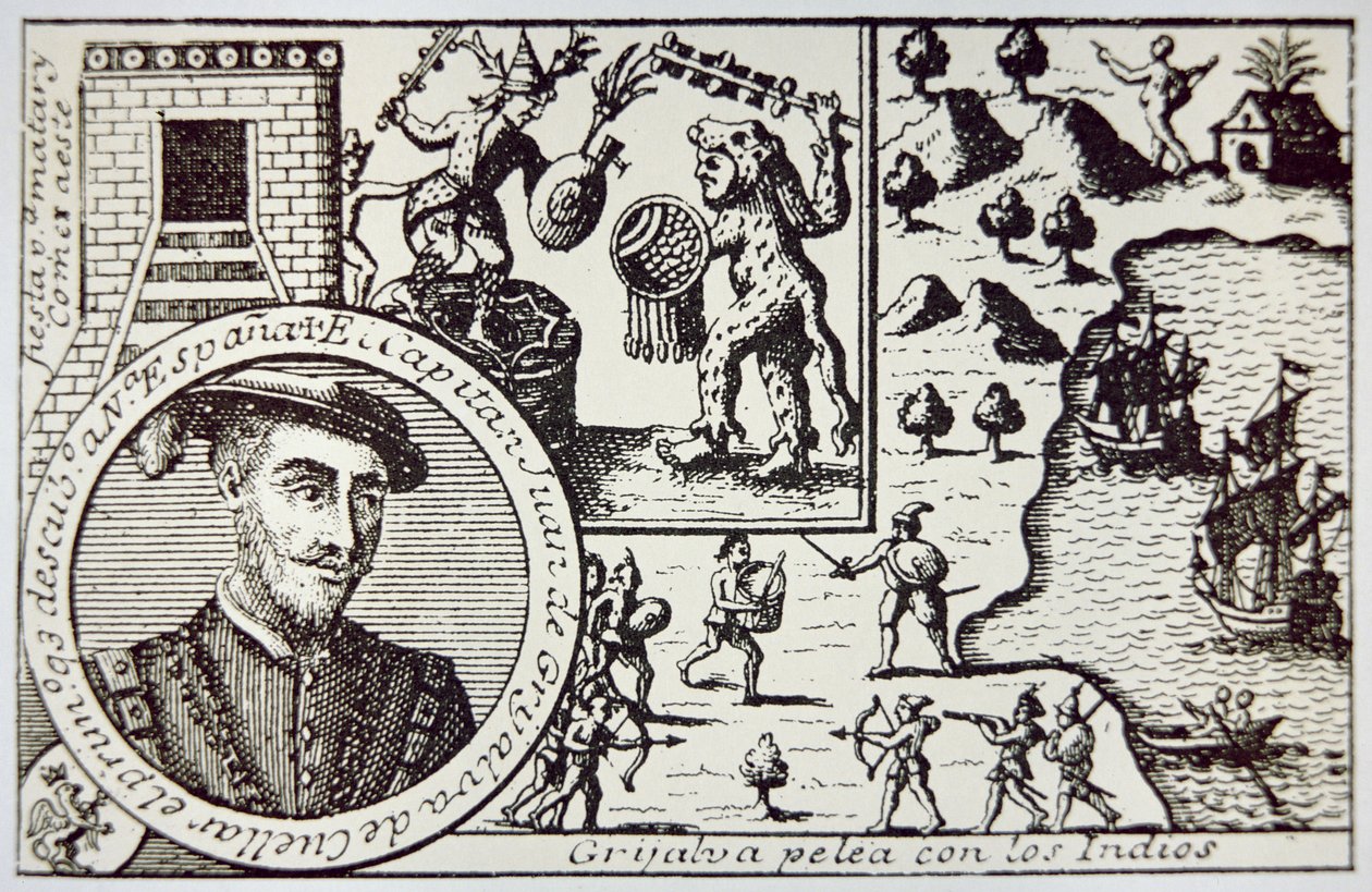 Spaniards under Juan de Grijalva land at Yucatan and engage Maya warriors at the Battle of Champoton, May 1518 by School Spanish