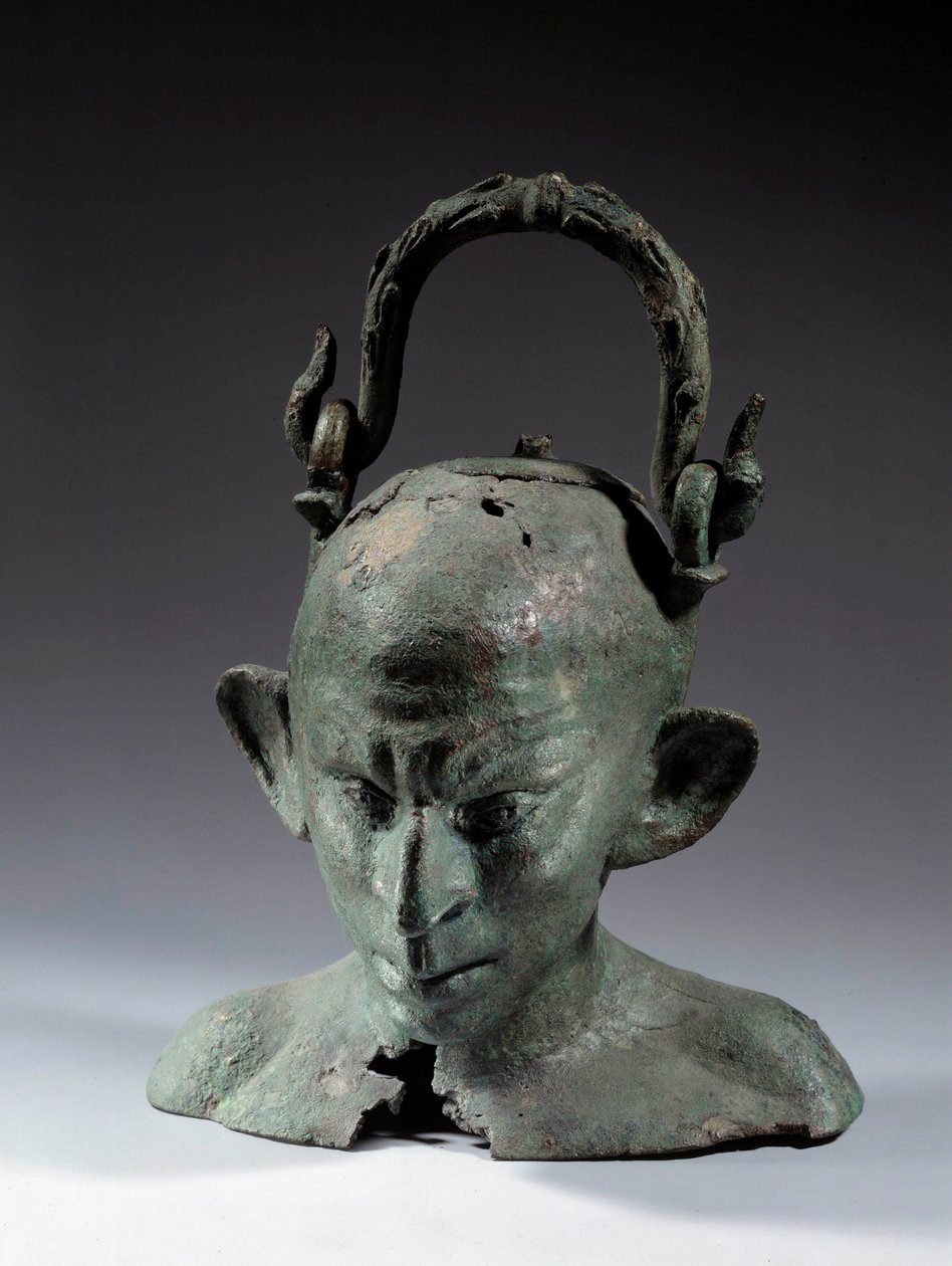 Bronze head-shaped vase: bust of Syrian slave (?). 2nd or 3rd century AD. Paris, Musee du Louvre by School Syrian