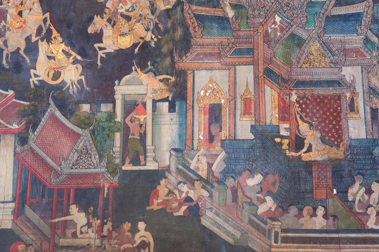 Murals in the Buddhaisawan Chapel, Palace of Wang Na by School Thai