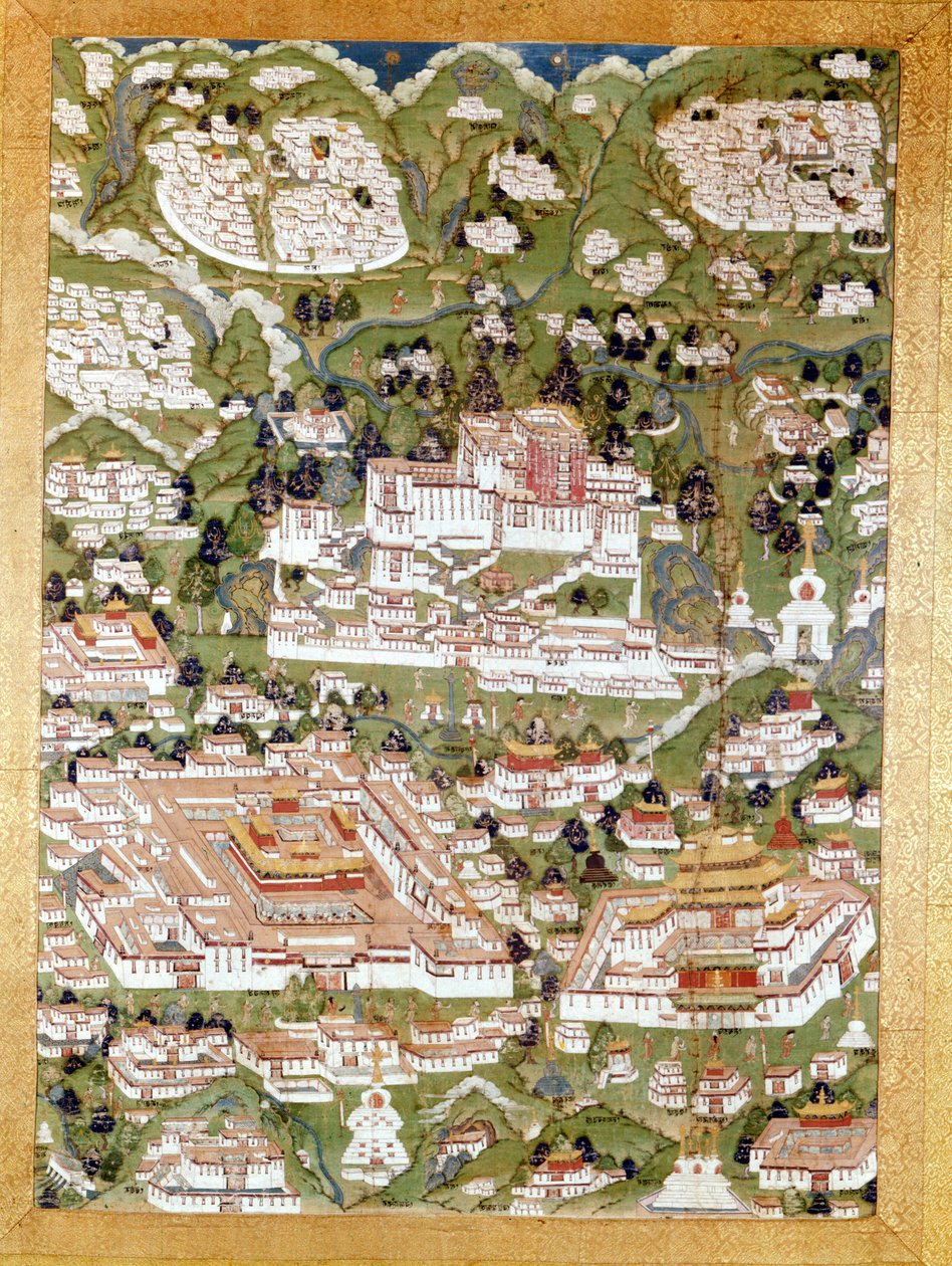 Representation of the City of Lhasa, Tibetan Thai-Ka, Guimet Museum, Paris by School Tibetan