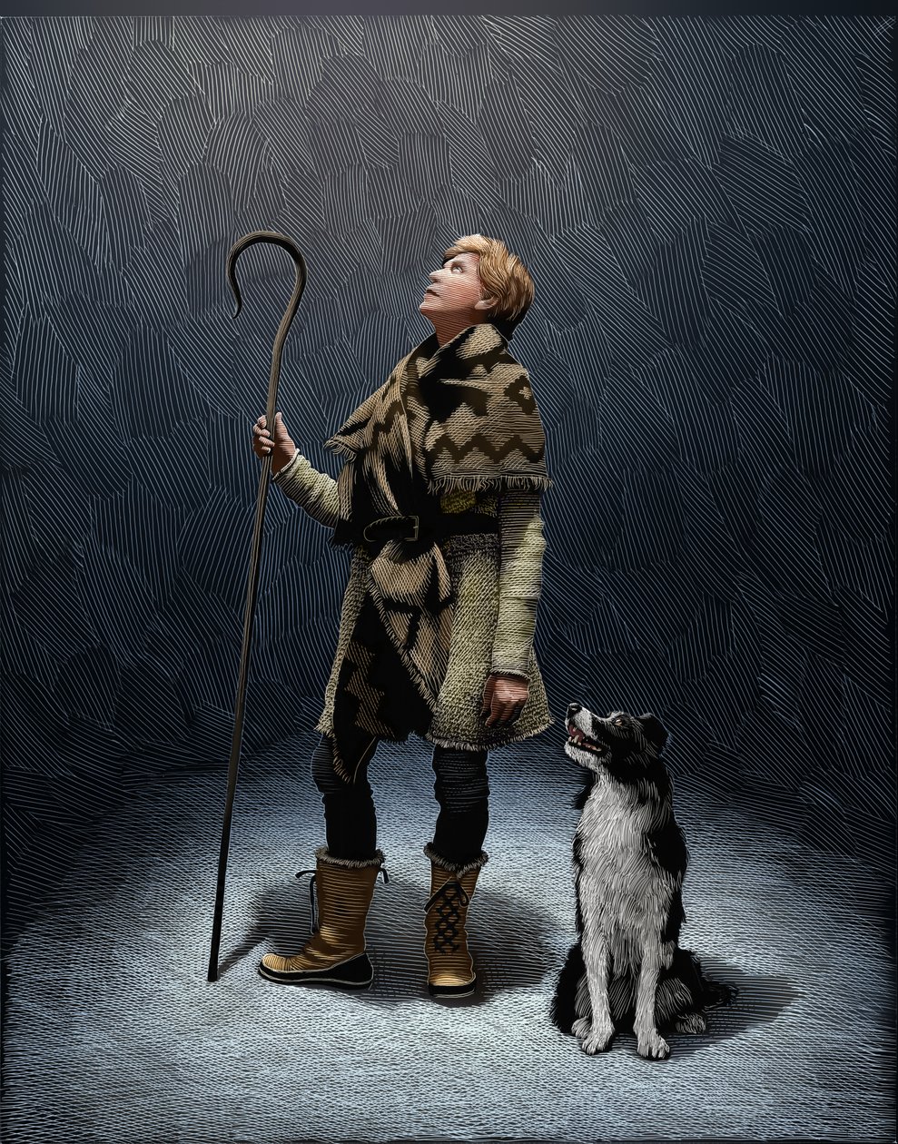 Shepherd With a Border Collie by Scott McKowen