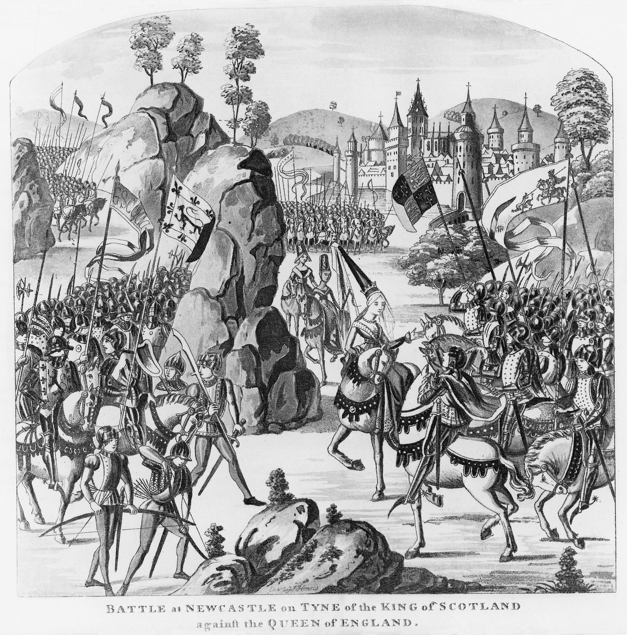 Battle at Newcastle-upon-Tyne of the King of Scotland and Matilda, Queen of England against Stephen by Scottish School