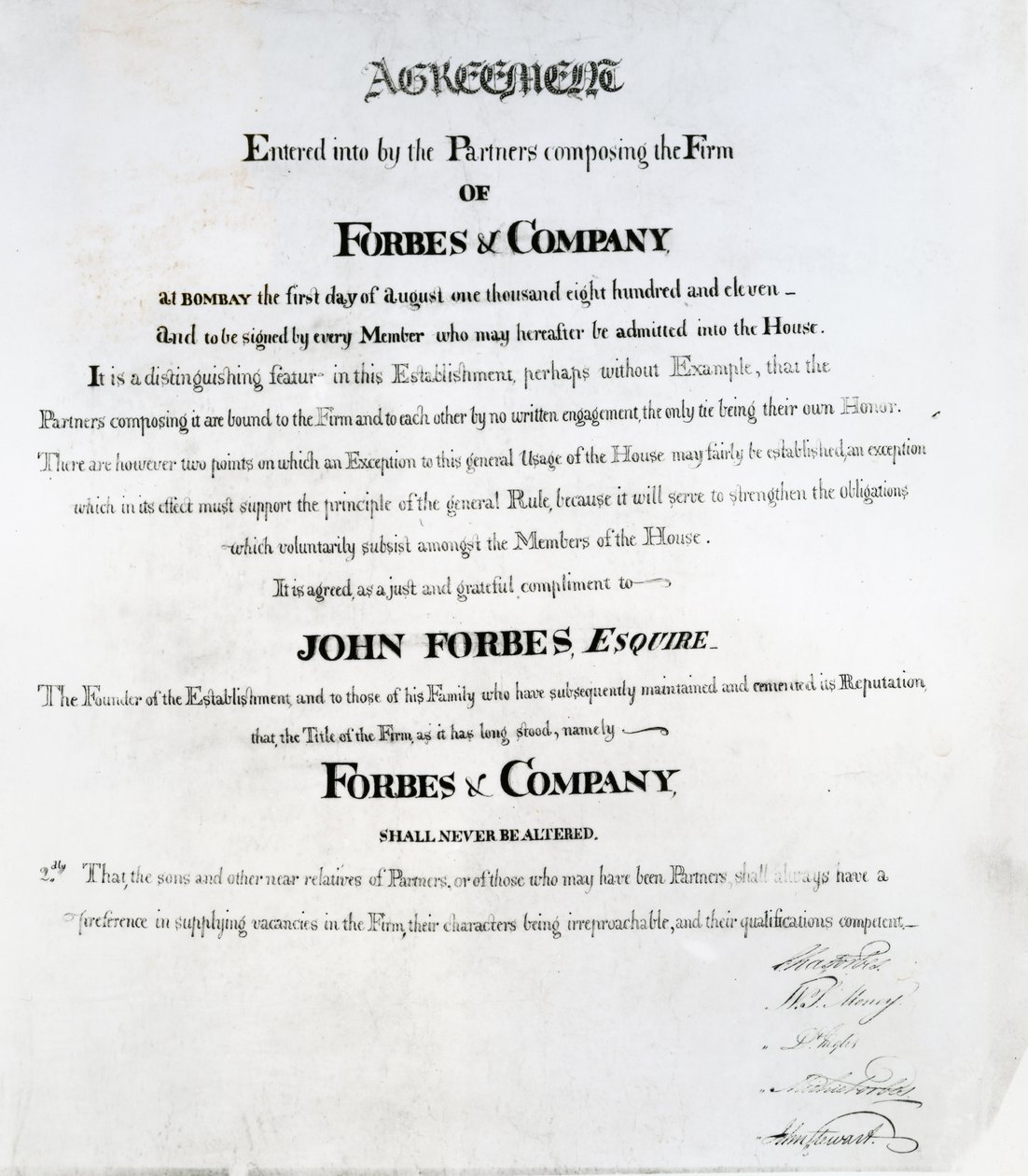 Partners agreement for Forbes and Company, Bombay, 1811 by Scottish School