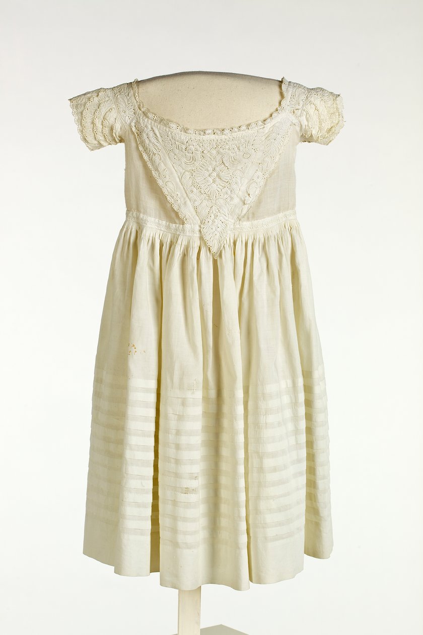 Baby boys christening gown with Ayrshire needlework to front and sleeves, c.1850 by Scottish School