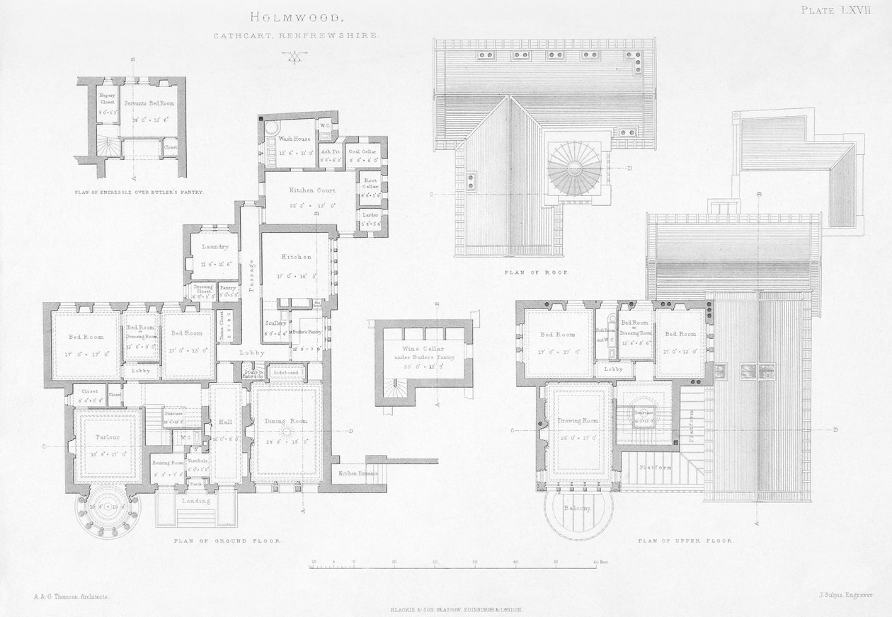 Exterior and interior view of Holmwood, Glasgow by Scottish School