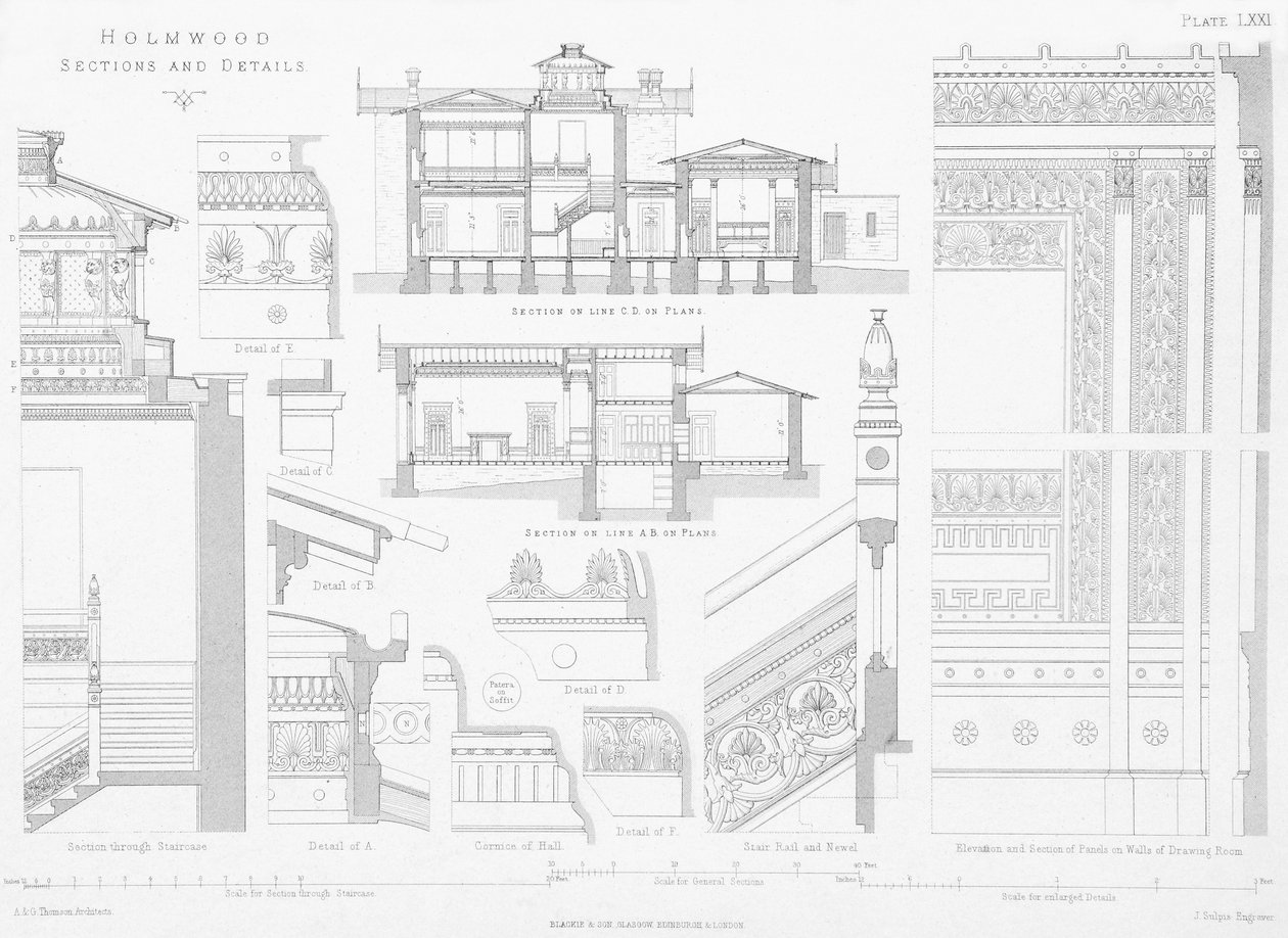 Exterior and interior view of Holmwood, Glasgow by Scottish School