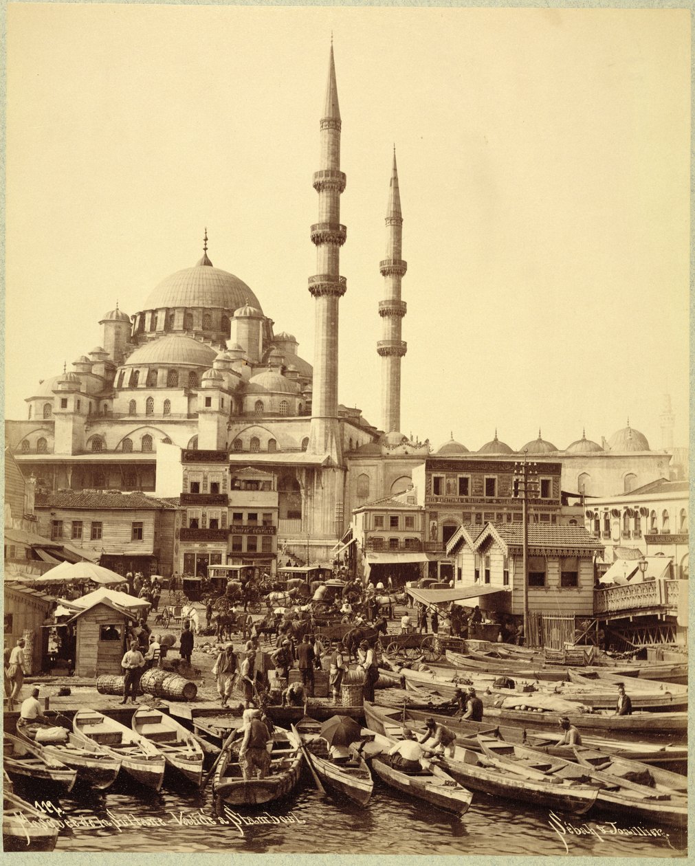 Santa Sophia mosque and fishing boats on the shore of the Bosphorus, Istanbul by Sebah and Joaillier