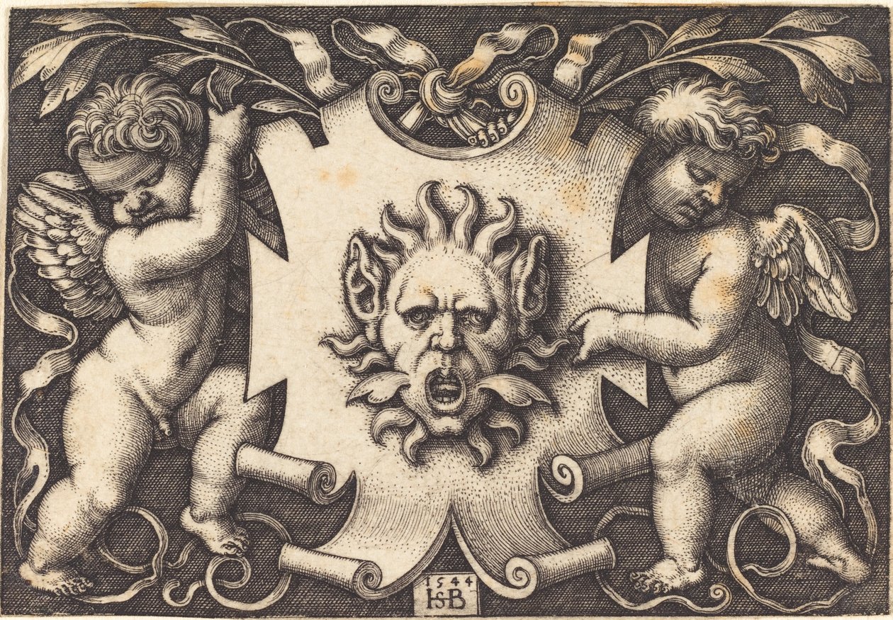 Mask Held by Two Genii by Sebald Beham