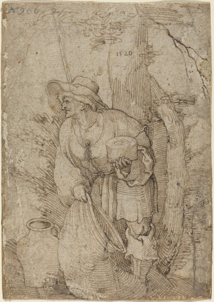 Old Man Standing under Tree by Sebald Beham