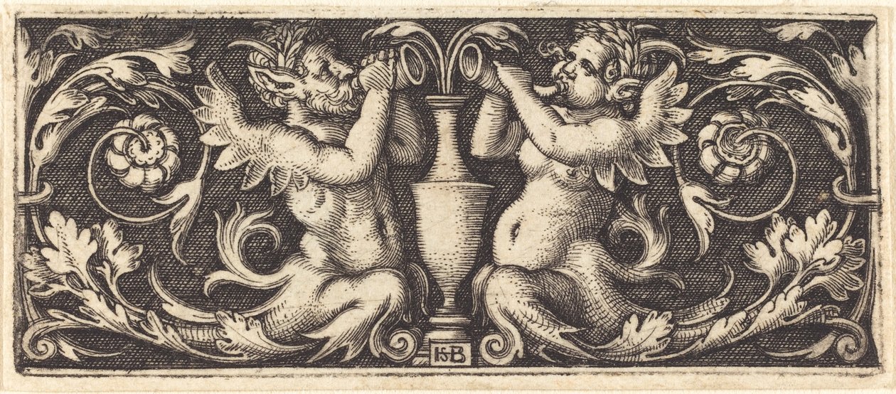 Ornament with Two Tritons Blowing Horns by Sebald Beham