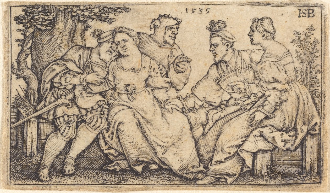 Two Loving Pairs with Clown by Sebald Beham