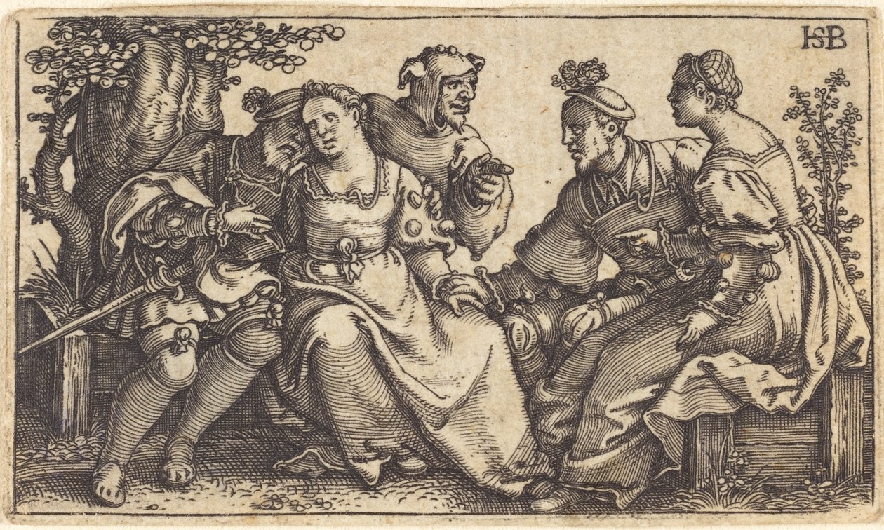 Two Loving Pairs with Clown by Sebald Beham