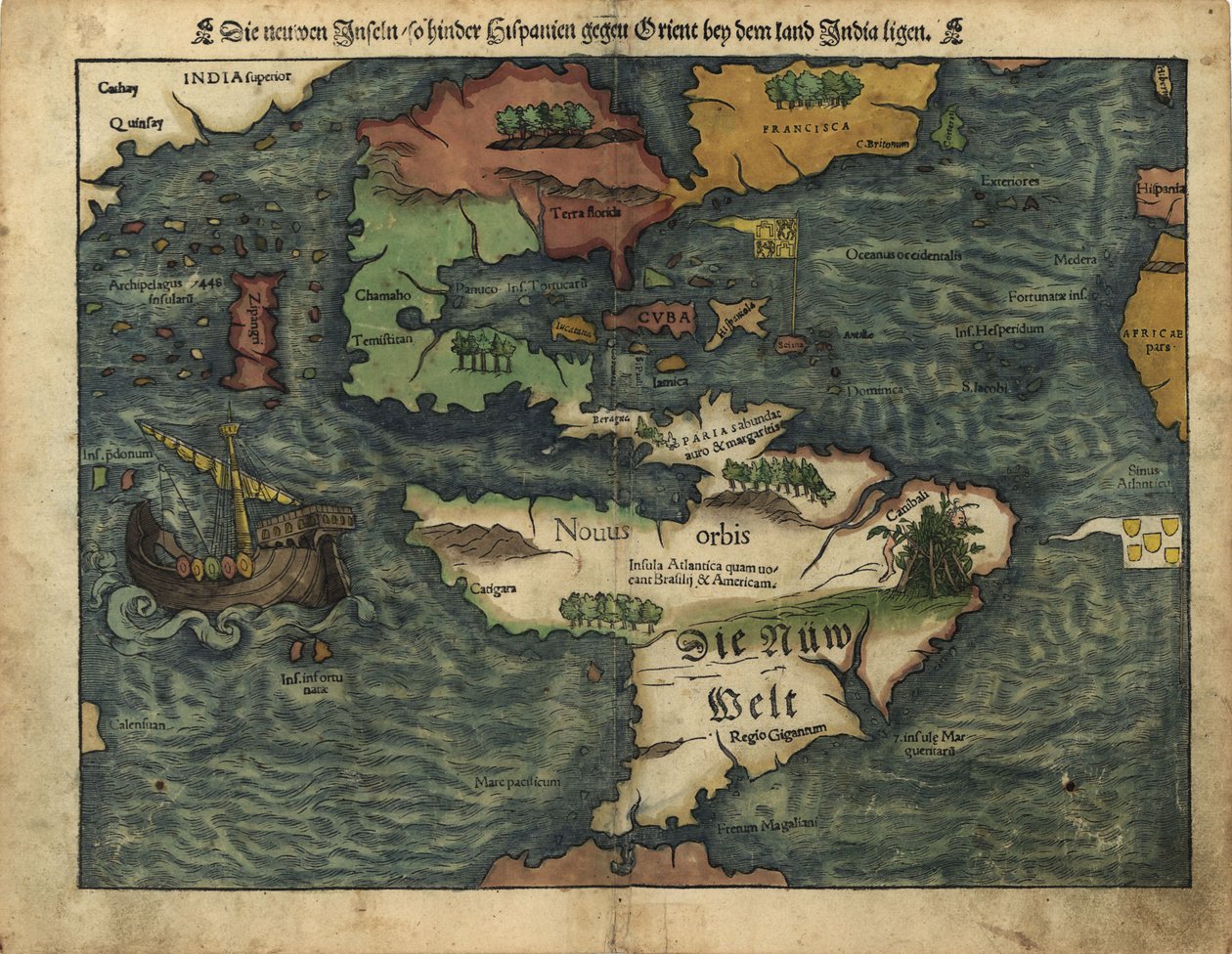 The New Islands, Behind Spain Towards the Orient by the Land of India by Sebastian Munster