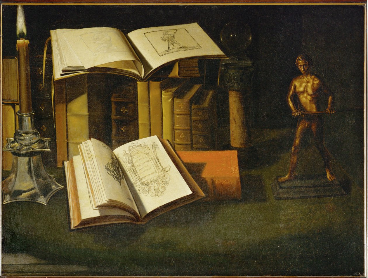 Book, Candle and Statuette by Sebastian Stoskopff