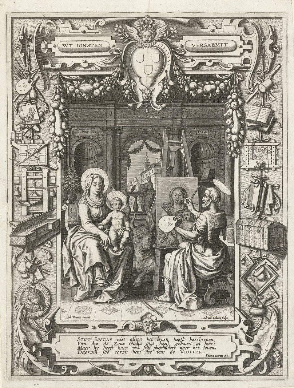 Coat of Arms of the Guild of Saint Luke with Saint Luke Painting Madonna and Child by Sebastian Vrancx