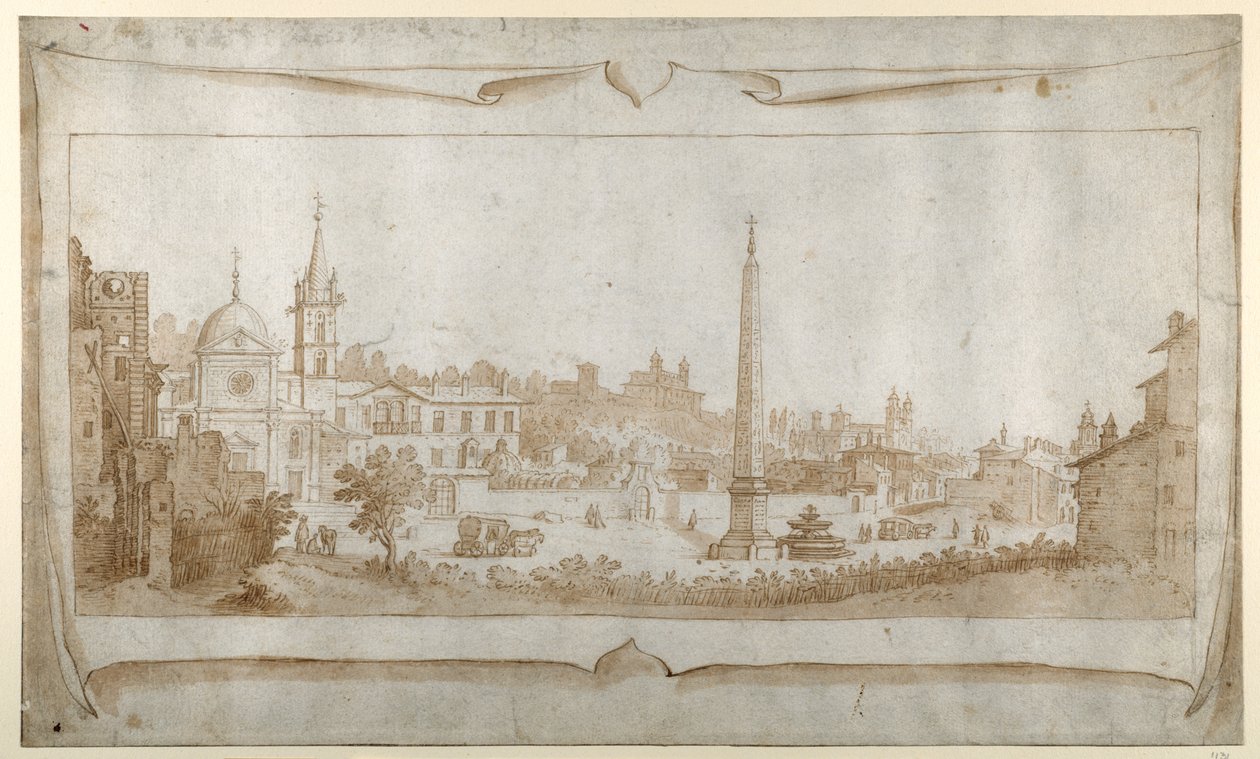 Design for a Frontispiece with a View of Rome inside the Porta del Popolo and a View of the Pincio by Sebastian Vrancx