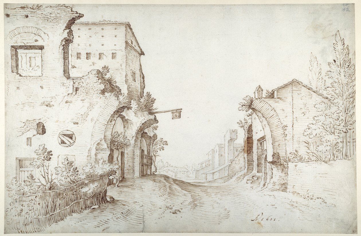 Roadside inn among the ruins of an aqueduct by Sebastian Vrancx