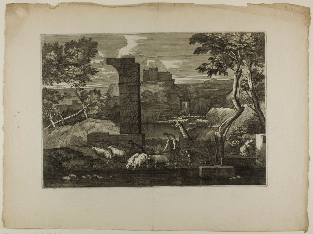 Landscape with a Shepherd and His Flock by Sébastien Bourdon
