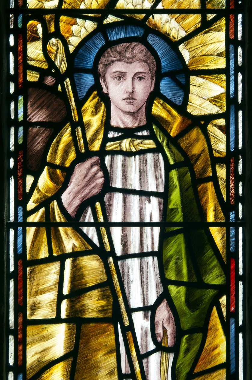 Mortehoe, St Mary, Heaton Butler & Bayne, Selwyn Image, Archangel St Raphael (detail) by Selwyn Image Selwyn Image