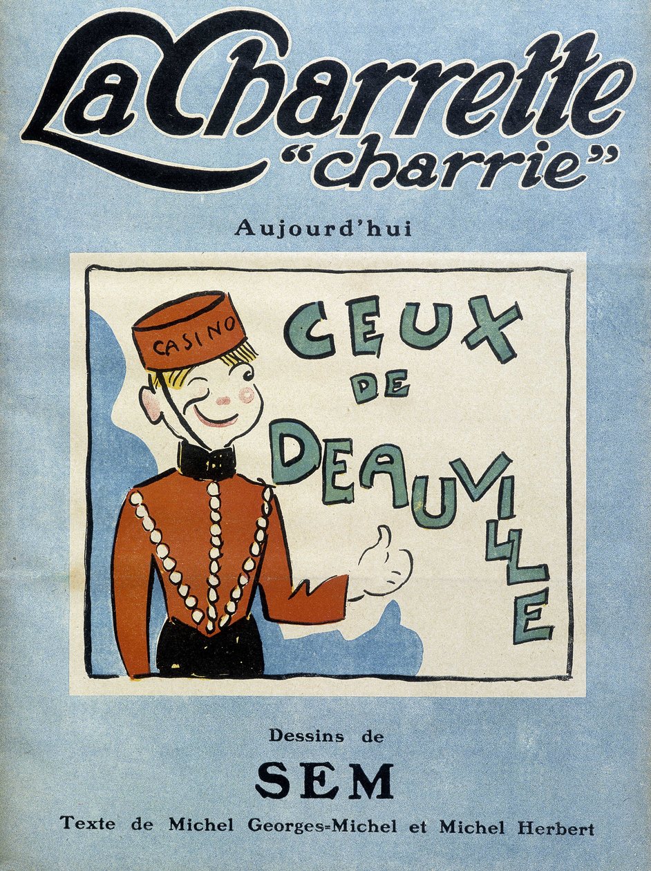 Deauville casino dealer, illustration by Sem for the cover of the monthly magazine La charrette charrie (1922). by Sem