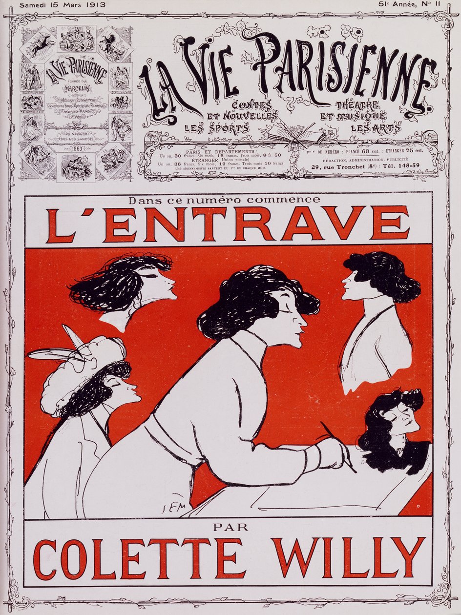 Caricature of Colette Willy, pseudonym of Sidonie-Gabrielle Colette (1873-1954) by Sem