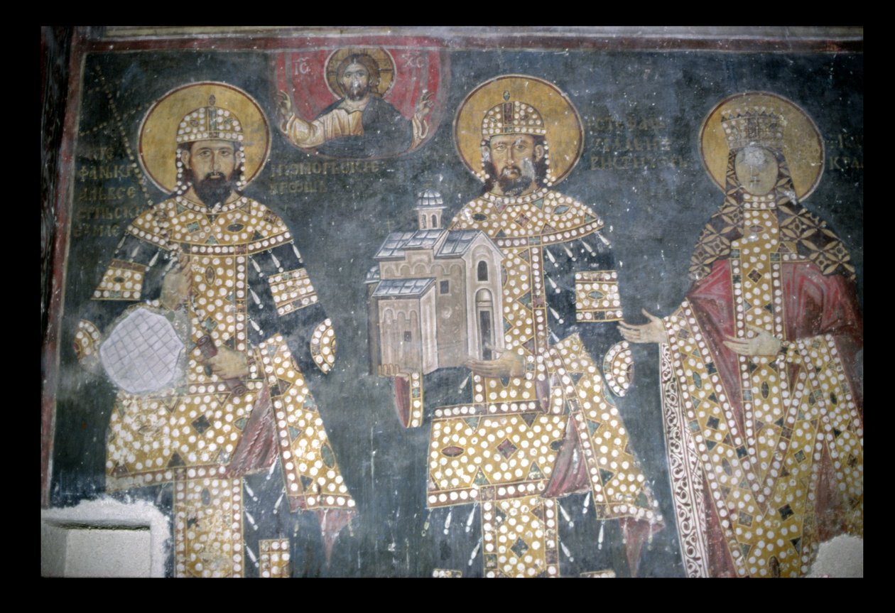 Stefan Milutin, Stefan Dragutin and Katelina, Late 13th Century by Serbian School