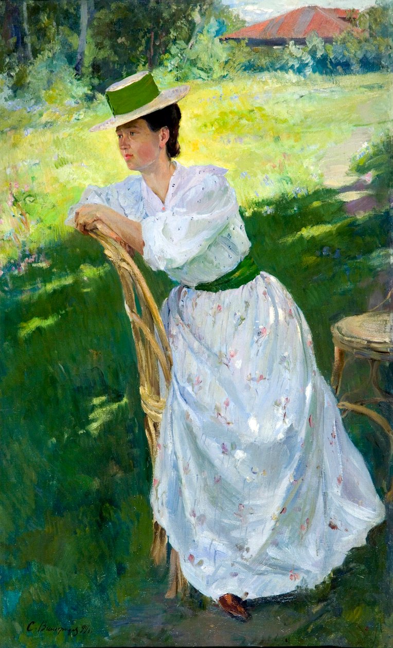 Portrait of a Woman (En plein air) by Sergei Arsenevich Vinogradov