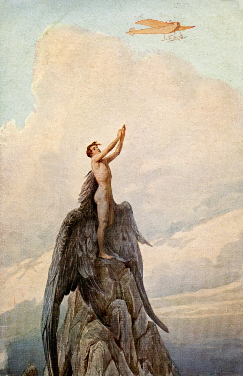 Transport. Aviation. The Dream of Icarus. Icarus and Airplane by Sergei Sergeevich Solomko