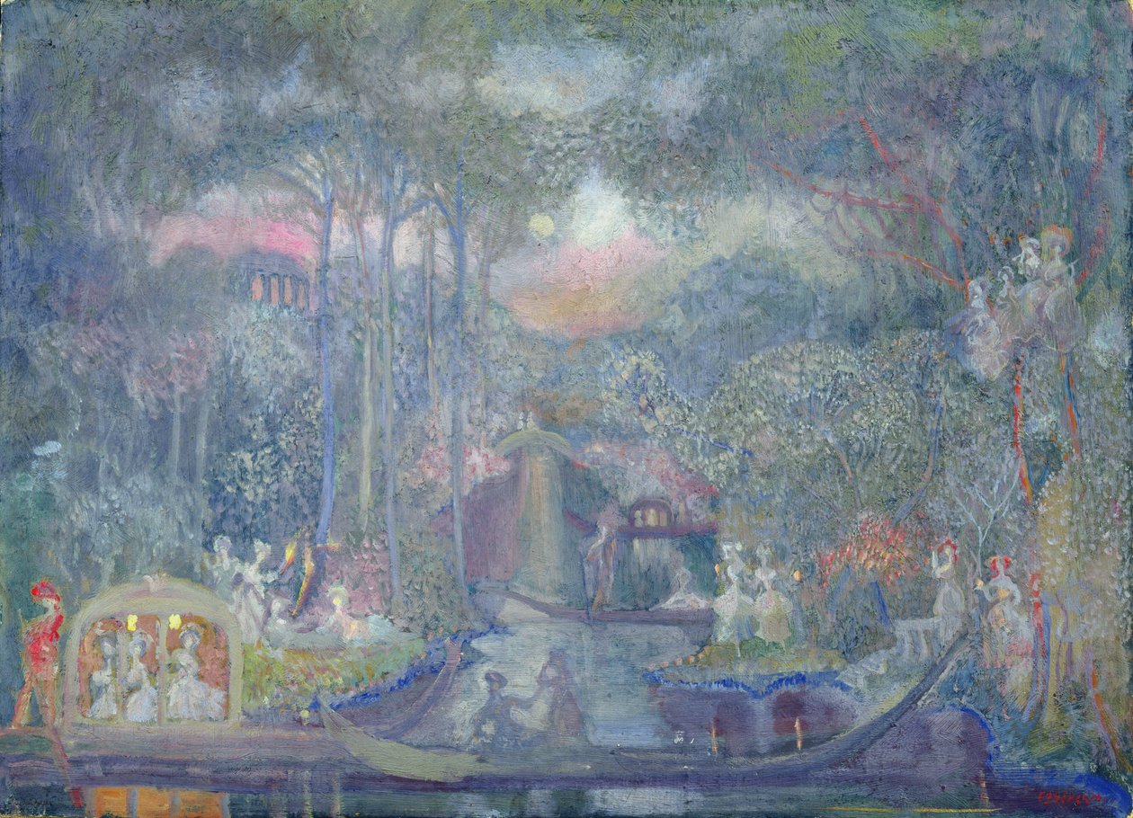 Marquise walking to the love isle by Sergei Yurevich Sudeikin