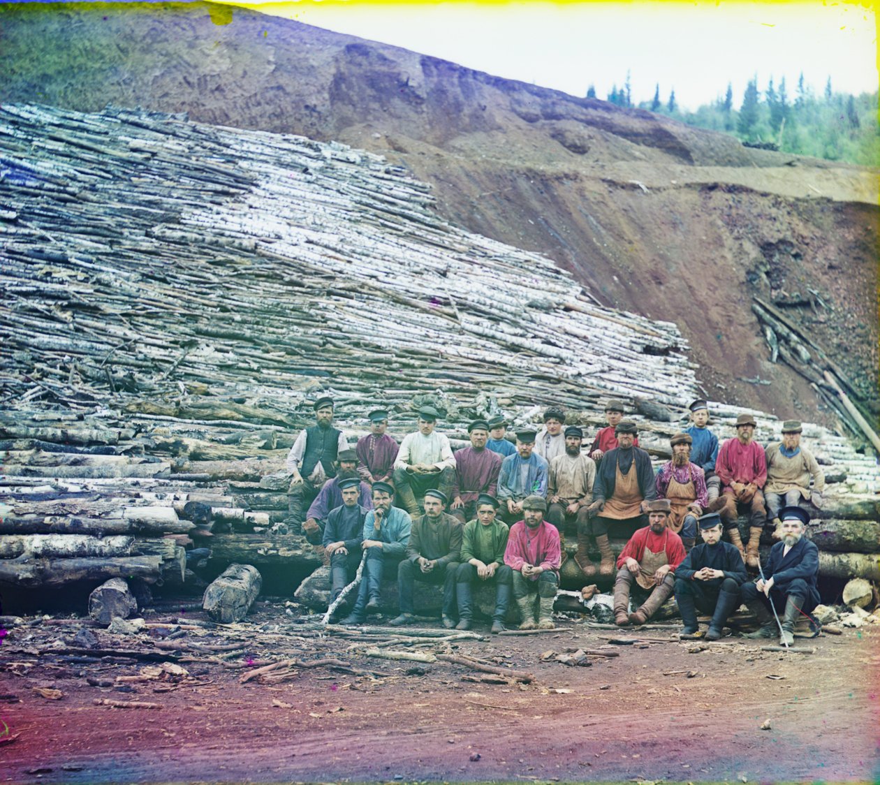 Workmen Prepare Logs for the Smelting of Iron Ore, 1905-1915 by Sergey Prokudin Gorsky