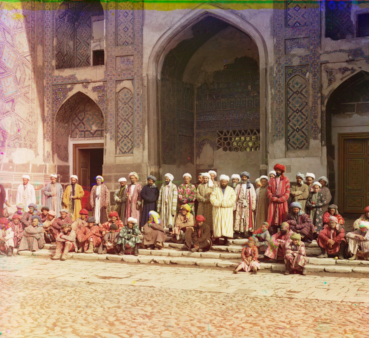 On the steps of the mosque at Samarkand, 1905-1915 by Sergey Prokudin Gorsky
