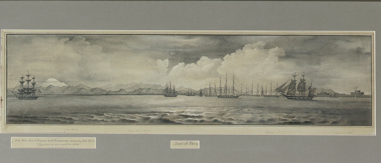 Coast of Peru: The Andes, House Tops of Lima, Callao, Forts of Callao, from the Deck of the Prussian Bark Rosamunde by Seth Jr. Cole