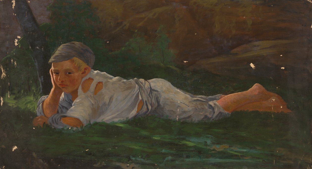 Boy Lying on the Ground by Severin Falkman