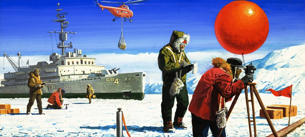 Dr Vivian Fuchs carries out scientific experiments in the Antarctic by Severino Baraldi