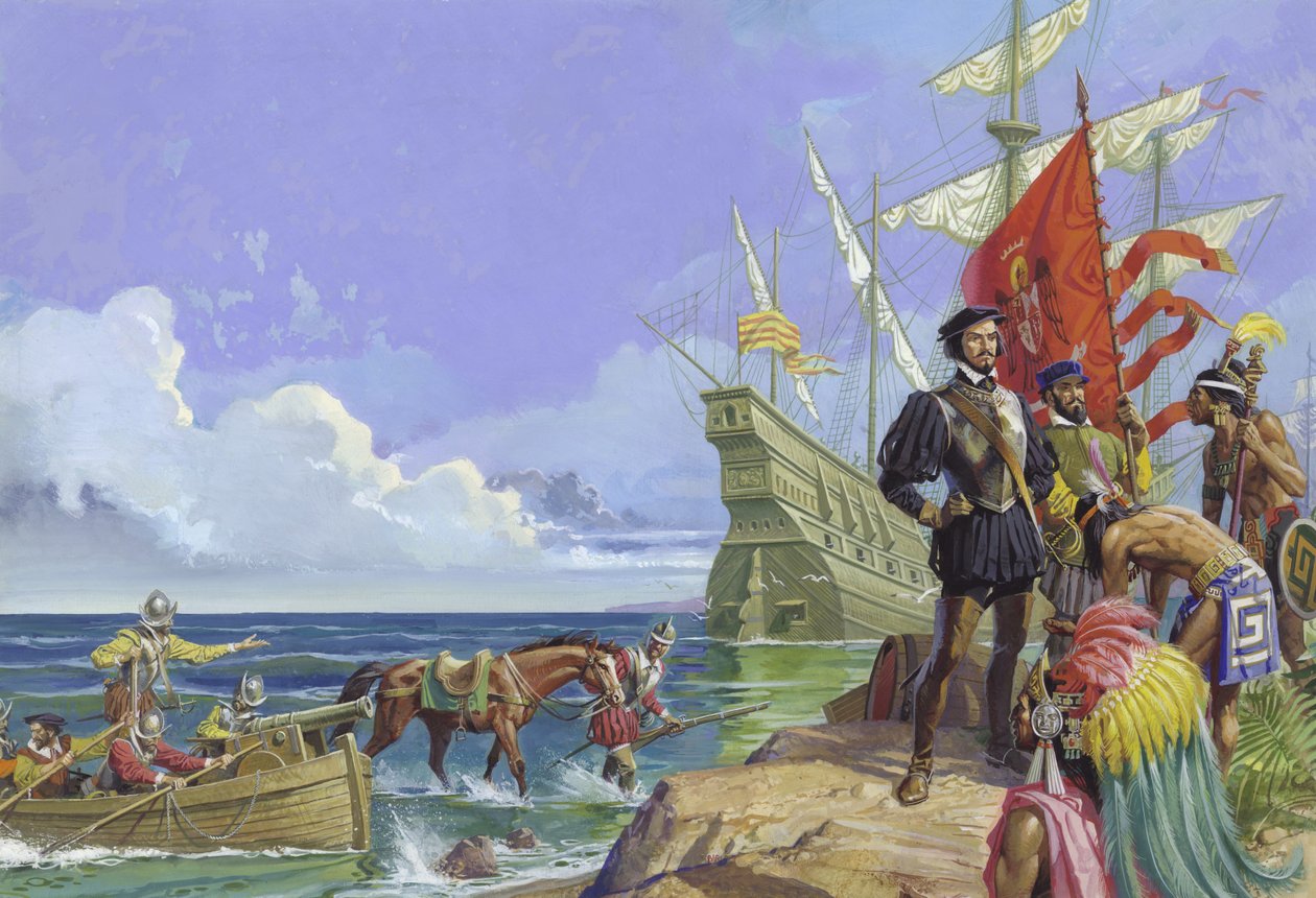 Hernando Cortes arriving in the New World by Severino Baraldi