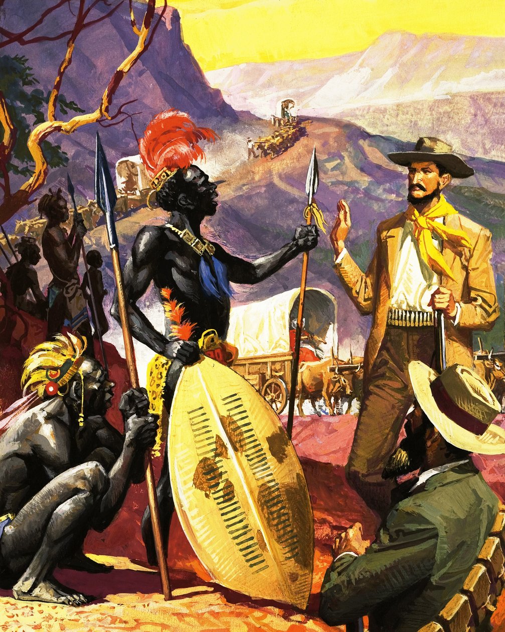 Unidentified African Settlers Meet the Natives by Severino Baraldi