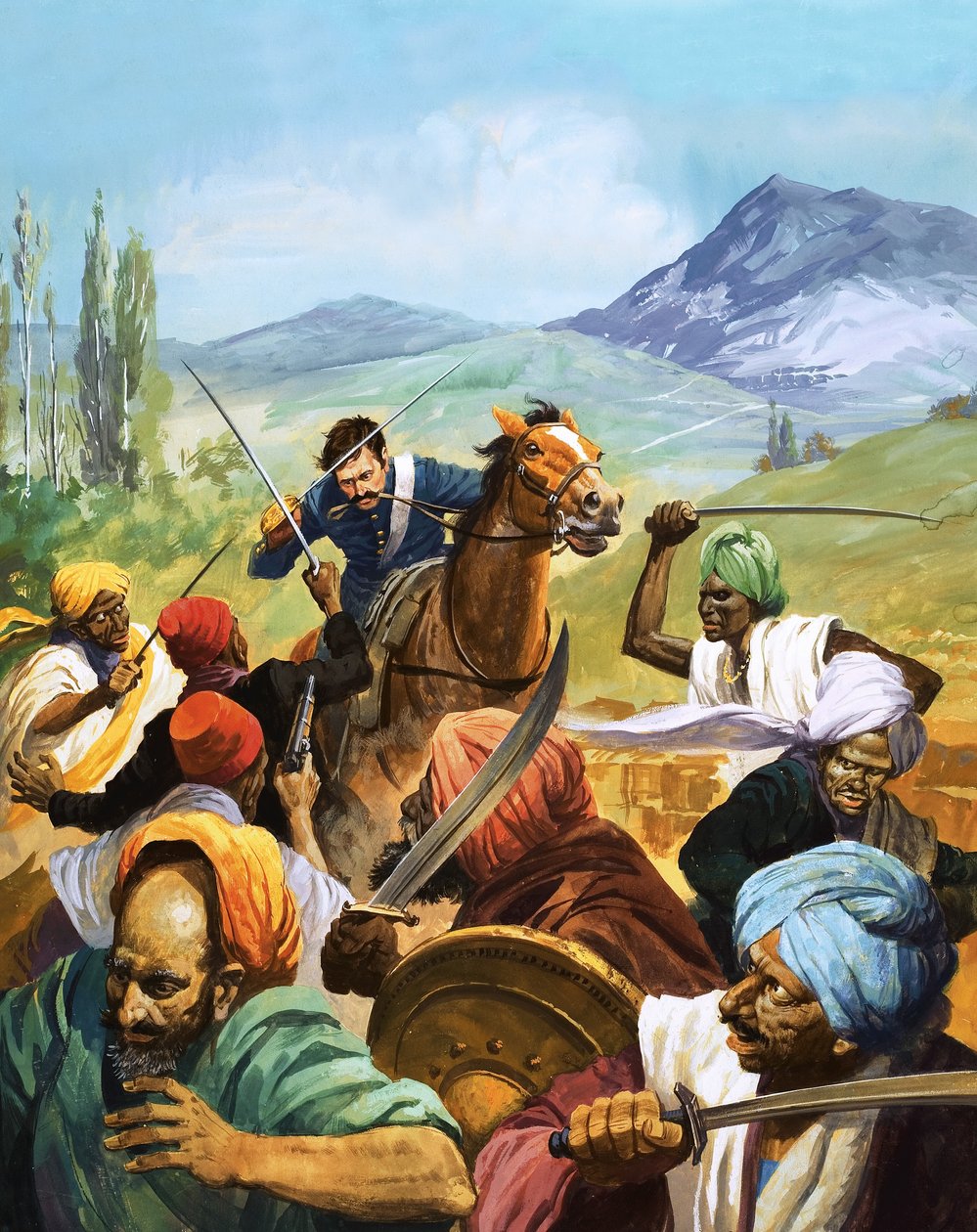 Unidentified Cavalryman Attacking Indians by Severino Baraldi