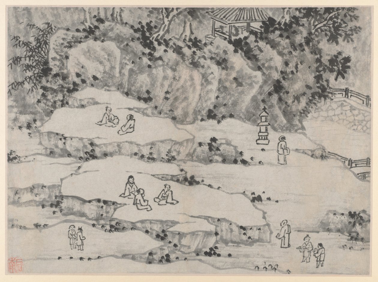 Twelve Views of Tiger Hill, Suzhou: The Nodding Stone Terrace, Tiger Hill, and the Thousand-Man Seat by Shen Zhou