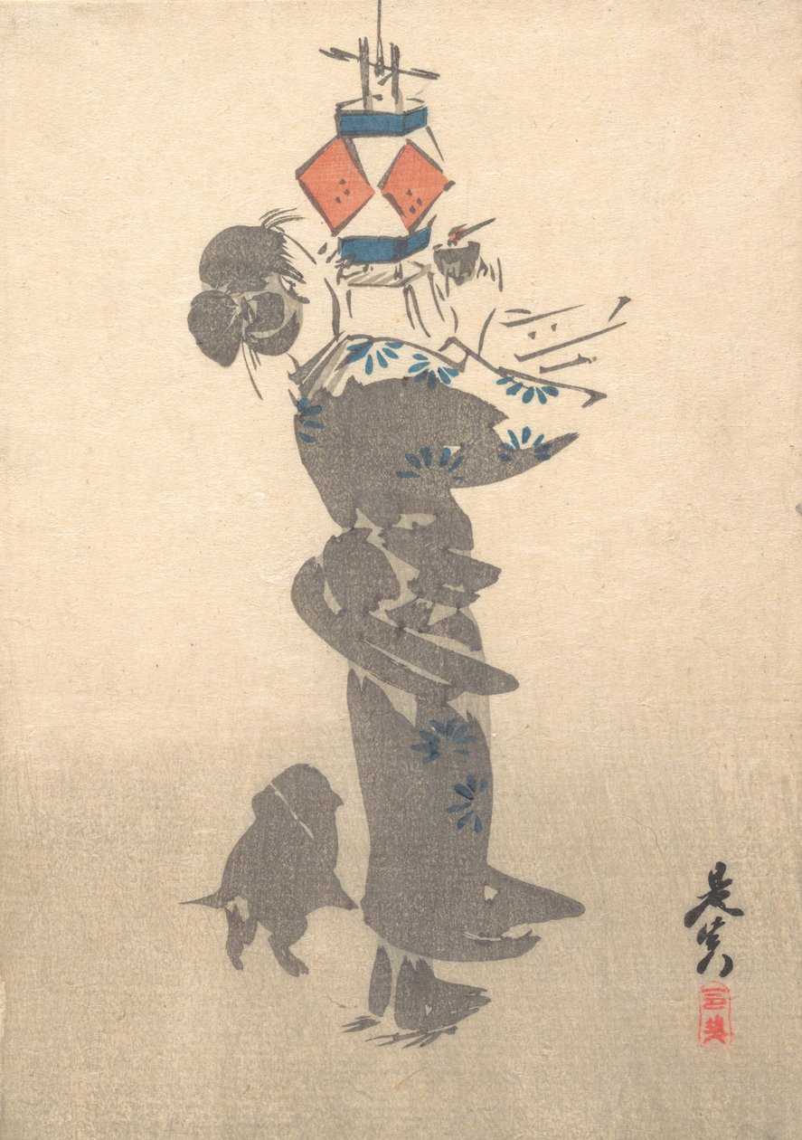 Lighting a Hanging Lantern for the Obon Festival by Shibata Zeshin