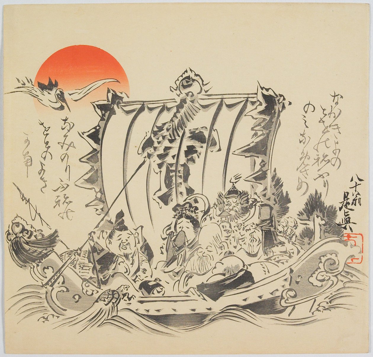The Seven Gods of Good Fortune in Treasure Ship by Shibata Zeshin